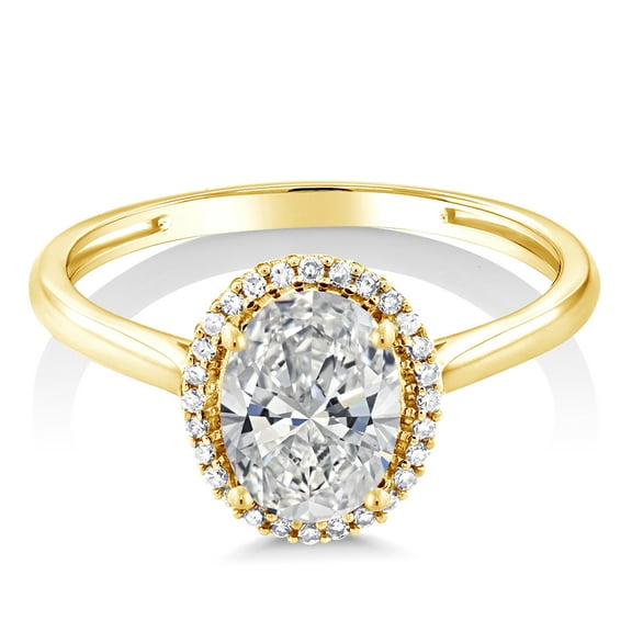 Gem Stone King 1.58 Cttw 10K Yellow Gold IGI Certified Diamond Halo Engagement Ring for Women | Center Oval Cut 1.5 Ct | D-E Color | VS1-VS2 Clarity (Size 6.5)
