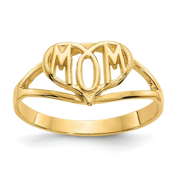 Real 14kt Yellow Gold Polished Mom Heart Ring Size: 7; for Adults and Teens; for Women and Men