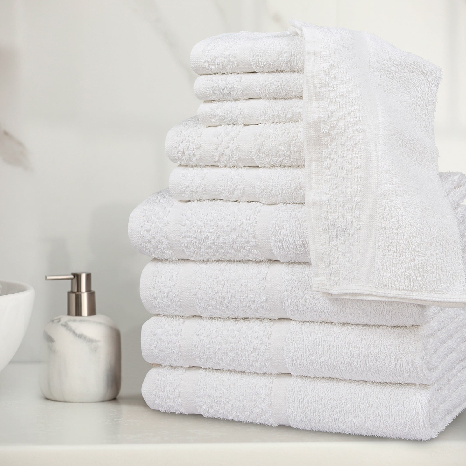 Mainstays 10 Piece Towel Set with Upgraded Softness & Durability, White