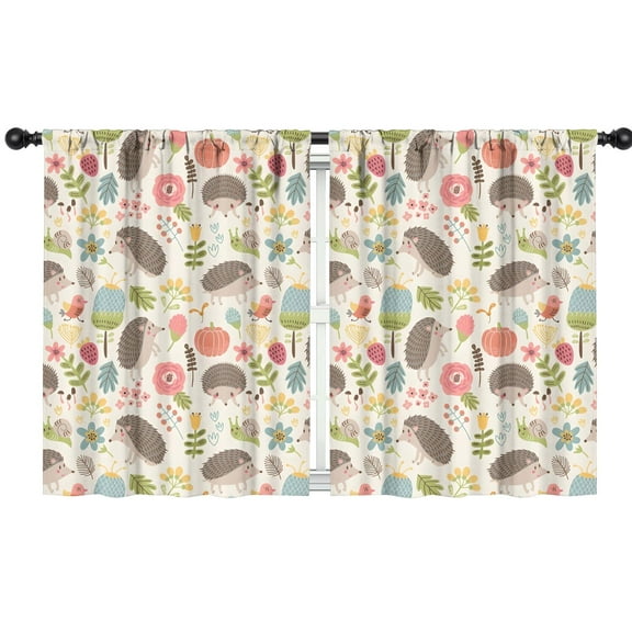 Blackout Kids Curtains,Hedgehog Pattern with Pioneer Flower Childrens Insulated Curtains Set Of 2,Bedroom Essentials,Toddler Room Decor 42"x54"(106x137cm)