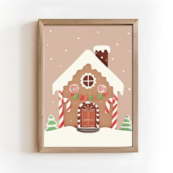 WestConfe Gingerbread House Print, Gingerbread House Wall Decor, Cute Christmas Poster, Xmas Poster, Pink Christmas Poster, Instant Art
