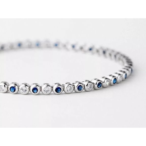 Simulated Sapphire 4.0Ct Round Cut Women's Tennis Bracelet 14K White Gold Plated