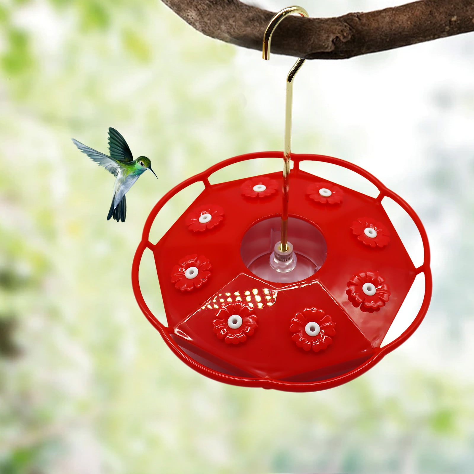 Hummingbird Feeders for Outdoors Automatic Hummingbird Feeder with Wind Chimes and Red Flowers, 20.5 in x 20.5 in x 24 cm