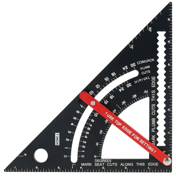 Tcwhniev 7 Inch Triangle Ruler, Black Rafter Square Protractor, High Precision Aluminum Alloy Triangle Ruler,Layout Measuring Tool for Engineer Carpenter