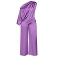 thumbnail image 6 of Womens Satin Two Piece Set Asymmetrical One Shoulder Top High Waist Wide Leg Pants Elegant Party Outfit Purple XXXL(XXXL), 6 of 6