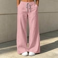 thumbnail image 2 of RUTAYY Women's Pants Wide Leg Solid Color Drawstring Waist Side Pockets Relaxed Fit Fashion Trousers Pink, 2 of 6