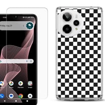 Phone Case for Cricket Icon Plus 2026, with Screen Protector, by OneToughShield - Checker B/W