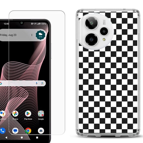 Phone Case for ATT Verge 2 5G, with Screen Protector, by OneToughShield - Checker B/W