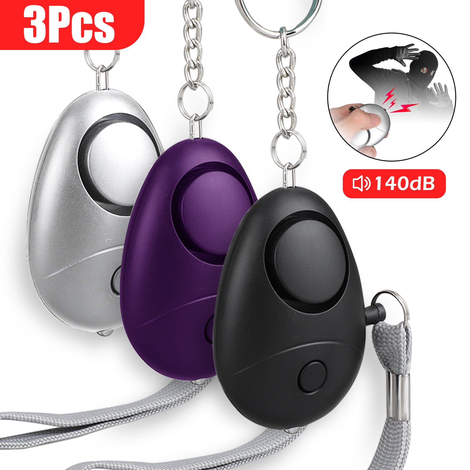 New Self Defense Siren Safety Alarm Keychain with LED Light 125DB Personal Siren 