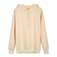 thumbnail image 1 of Women's Warm Lamb Wool Hoodie Solid Color Round Neck Long Sleeve Threaded Drawstring Casual Sweatshirt for Autumn Winter, 1 of 8