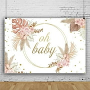 Oh Baby Backdrop Boho Pampas Grass Background Boho Chic Pink Flowers Baptism Birthday Party Decorations for Newborn Baby Shower Photo Booth Props