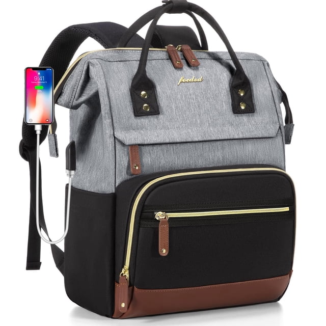 Mochila para portátil Focdod para mujer, 15.6 pulgadas, impermeable, negro y gris