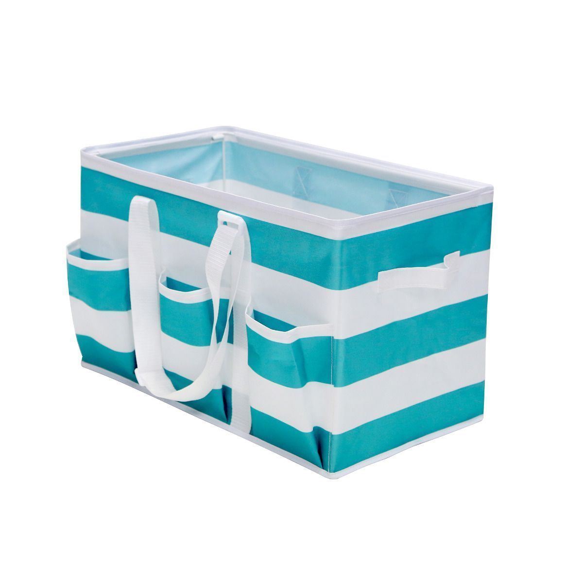 Tidy Living - Utility Tote Teal Rugby Stripe - Multipurpose Storage Solution Bag - image 2 of 5