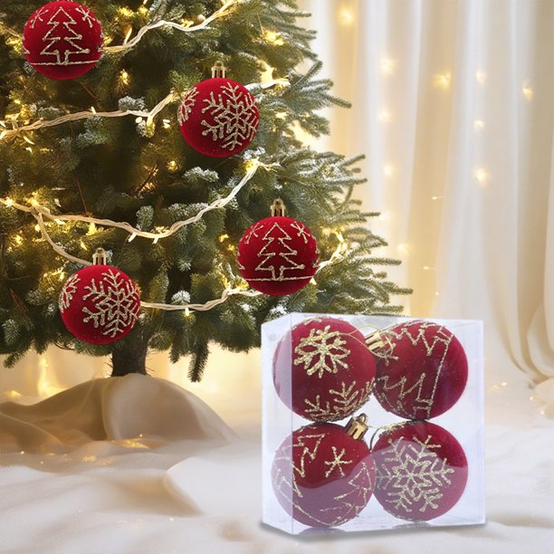 Christmas Decorations 4 Piece Flocked Christmas Balls Christmas Decoration SetMultiple Styles Of Christmas Tree Decorations Can Also Be Used For Other Party