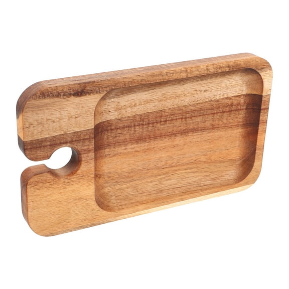 Hemoton Wooden Tray with Handles for Kitchen Counter Portable Design with Wine Glass Holder Ideal for Events 14.5 x 10.5 inches