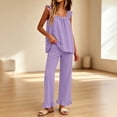 thumbnail image 4 of BRELIL Women's Two Piece Outfits Square Neck Sleeveless Tank Top Wide Leg Pants Lounge Set Casual Pajama Sets Loose Fit Vacation Travel Matching Tracksuit, Purple XL, 4 of 9