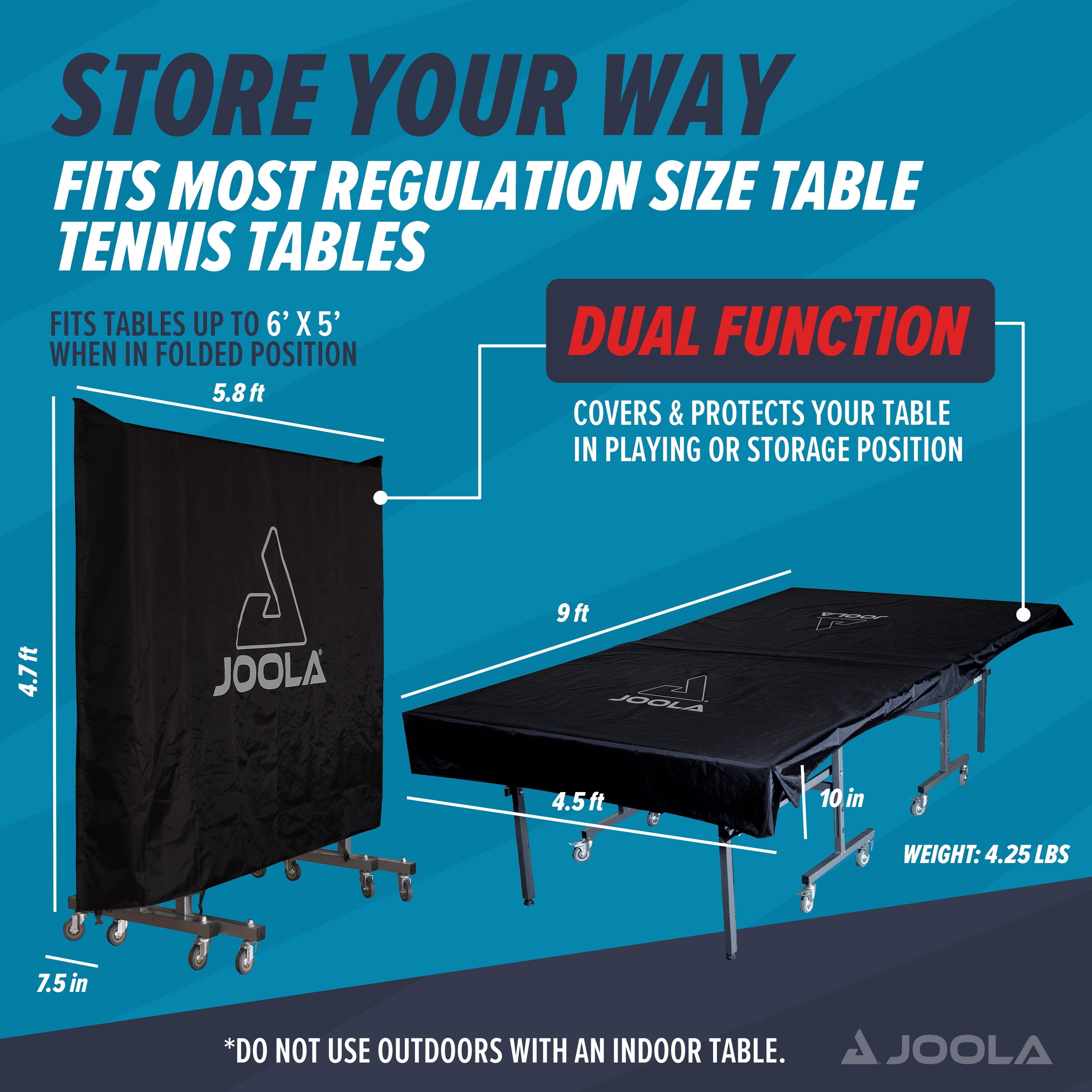 JOOLA Dual-Function Indoor/Outdoor Waterproof Table Cover, Black
