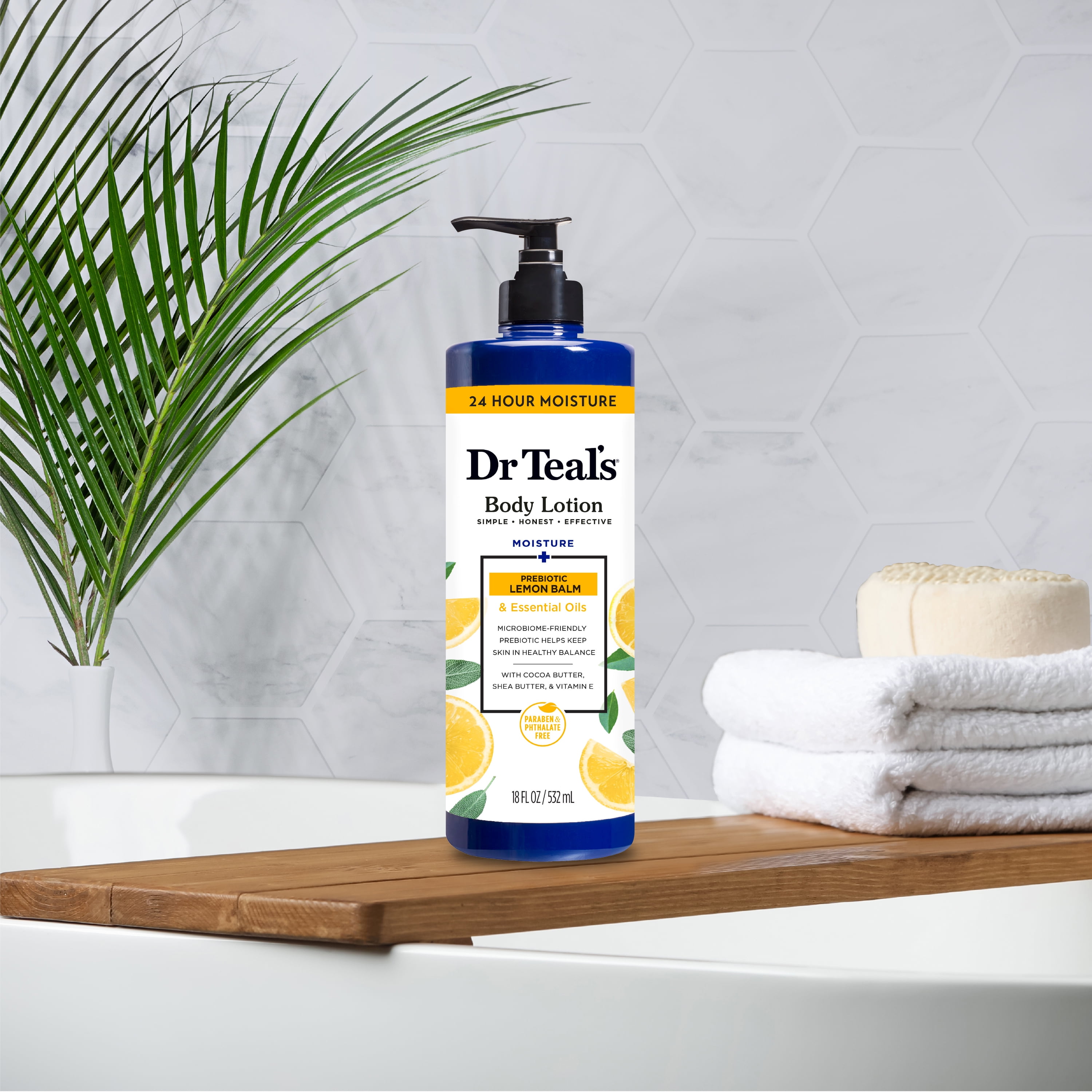 Dr Teal's Body Lotion with Prebiotic Lemon Balm, Sage, & Thyme Essential Oil Blend, 18 fl oz