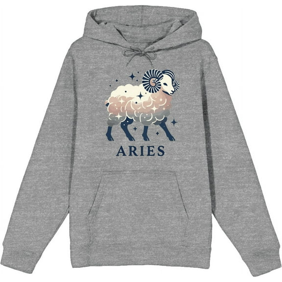 Aries Zodiac Sign Adult Heather Gray Long Sleeve Hoodie-Medium