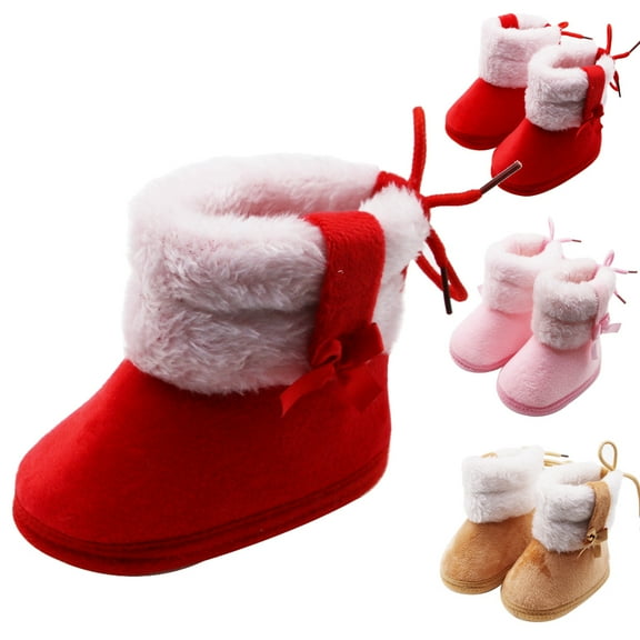 Actoyo Baby Girls Bow Tie Winter Boots Toddler Prewalker Shoes First Walkers Warm Snow Booties Boot Red 12-18 Months