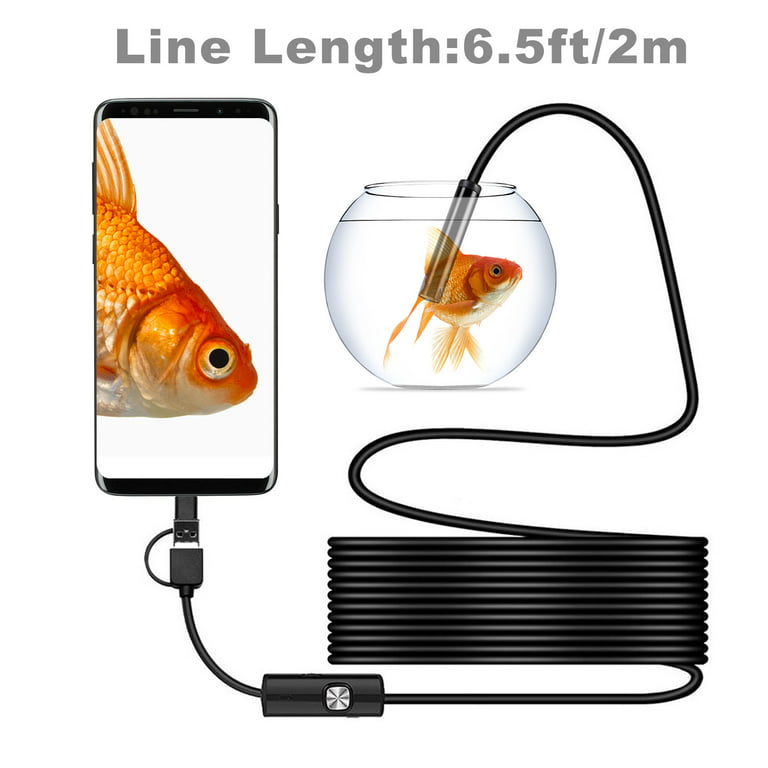 USB Waterproof 3 in 1 Endoscope Inspection Camera 0.3 Megapixels IP67  Waterproof Snake Camera with 6 Adjustable Led Light for Android Micro/Type  C/USB