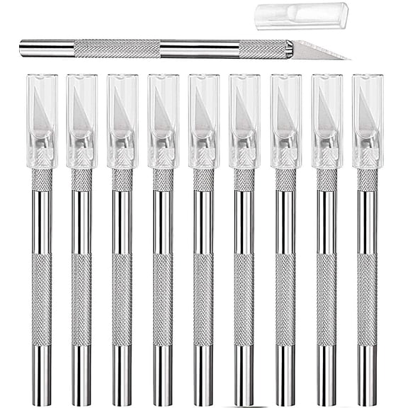 RUseeN 10 Pack Knife Exacto Knife Set, Hobby Stainless Steel Precision Cutter Refill Craft Knife for Phone Repair, Art, Hobby, Scrapbooking, Stencil, Silver