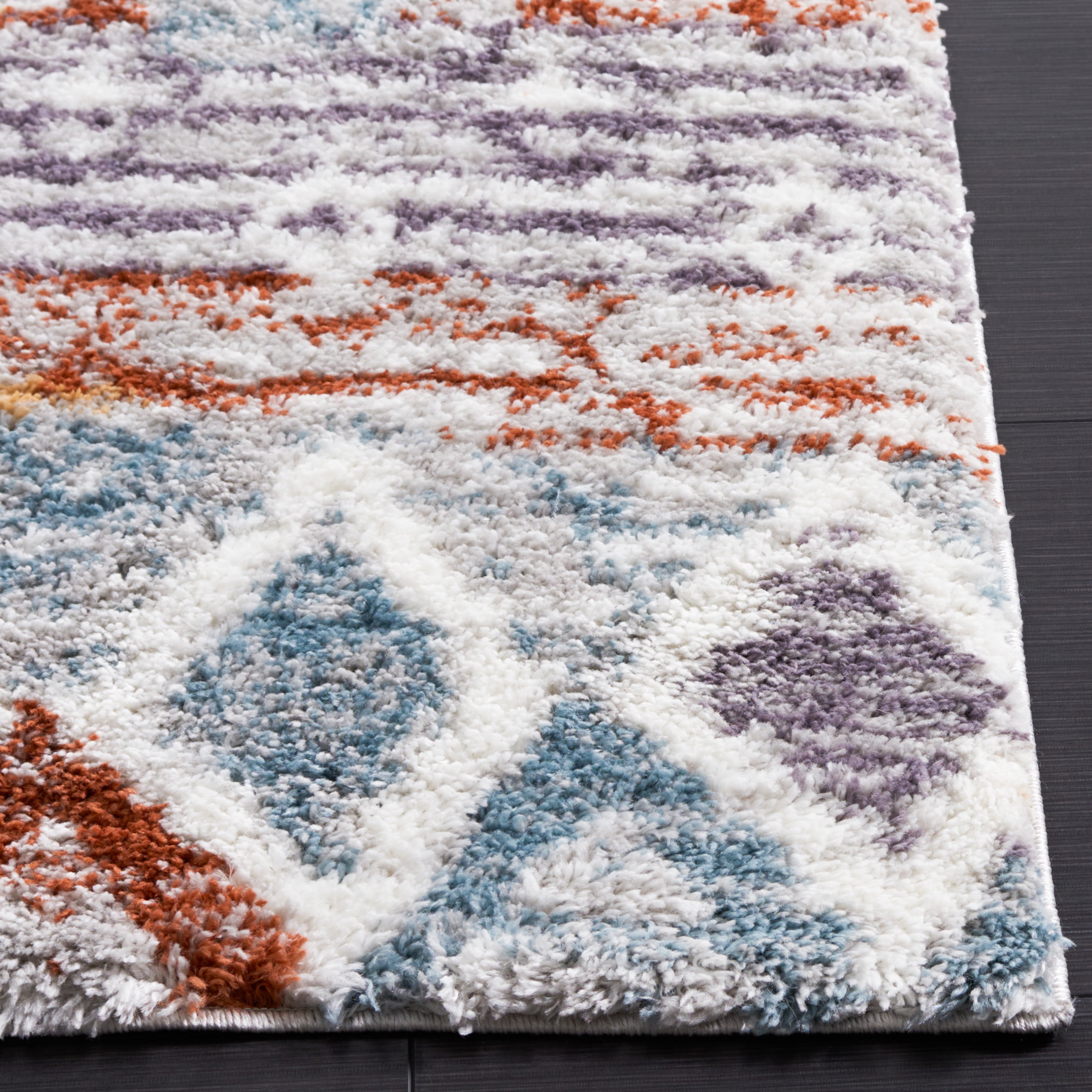 SAFAVIEH Berber Shag Maurice Abstract Runner Rug, Blue Rust/Ivory, 2'3" x 10'