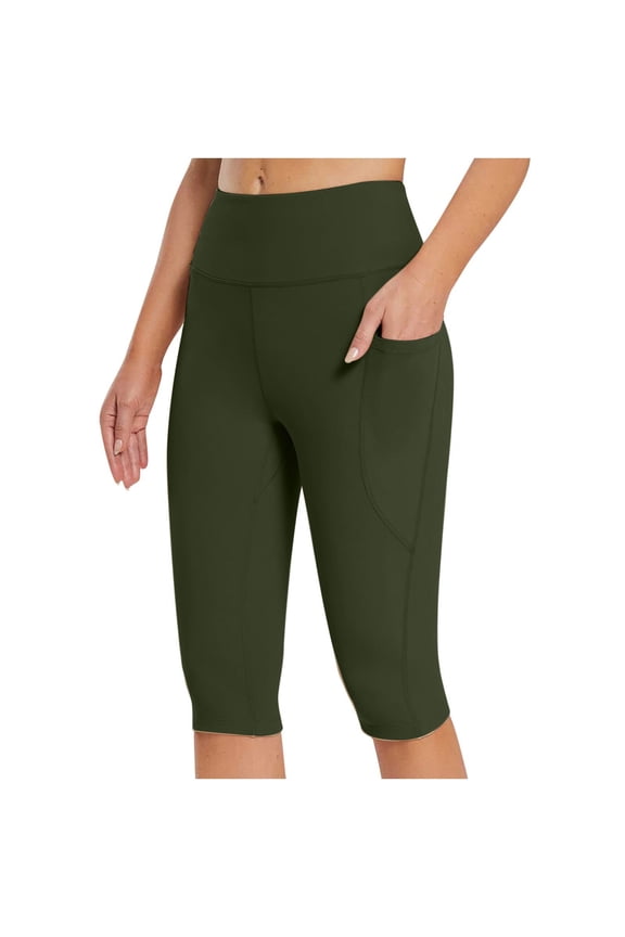 Women Shaping Bootcut Capris Pants Yoga Capris Pants Women Knee Length Leggings High Waisted Yoga Workout Exercise Capris For Casual Summer With Pockets Stretch Ripped Skinny Capris Pants