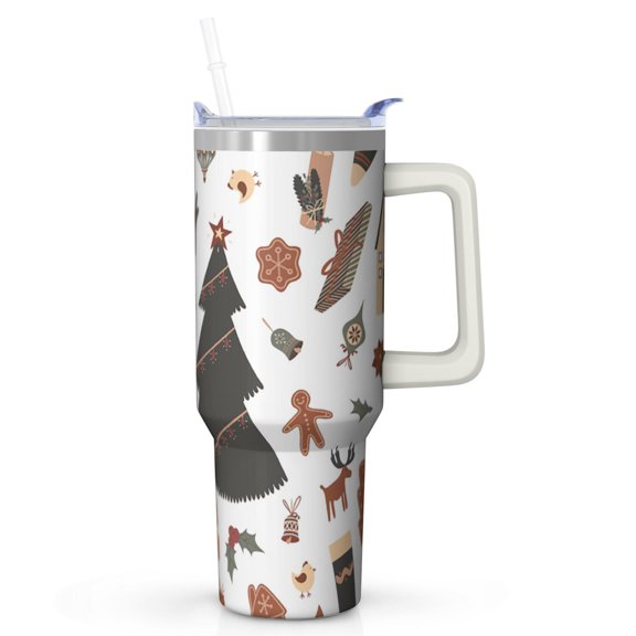 40 oz Winter Snowflake Tumbler with Handle and Straw, Stainless Steel Insulated Cup 40 oz, Leak Proof Holiday Travel Mug, Christmas Gifts