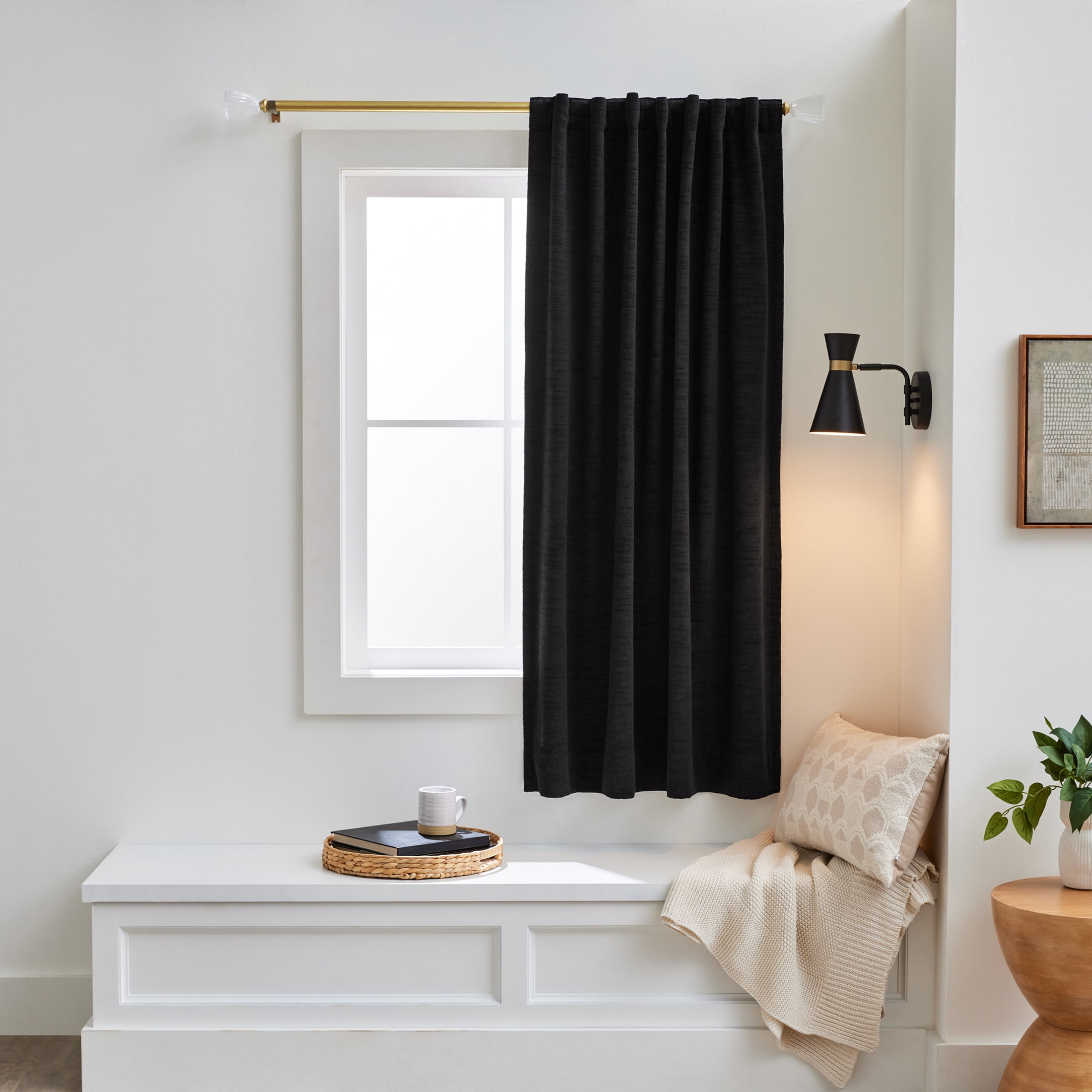 Better Homes & Gardens Textured Chenille 100% Blackout Single Curtain Panel, Rich Black, 50 in x 63 in