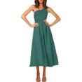 thumbnail image 3 of TRKIYQC vestidos largos acampanados para mujer 2022, verano sin mangas de un hombro fruncido Color sólido recorte de una pieza TRKIYQC casual, 3 of 6
