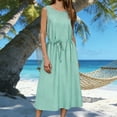 thumbnail image 2 of Lenago Dresses for Women Solid Color Sleeveless Dress Zipper Round Neck Stripe Linen Dress Summer Shirt Dress, 2 of 9