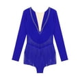 thumbnail image 6 of iEFiEL Womens Glitter Rhinestone Figure Skating Costume Long Sleeve Open Back Tassels Leotard for Gymnastics Lyrical Dance Royal Blue XL, 6 of 7