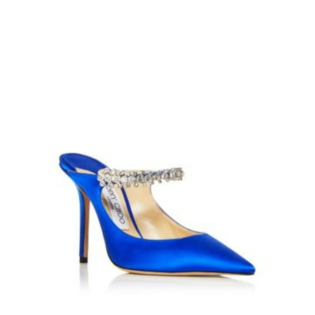 JIMMY CHOO Womens Ultraviolet Blue Embellished Bing 100 Pointed Toe Stiletto Slip On Dress Heeled Mules Shoes 36