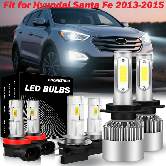 For 2013-2016 Hyundai Santa Fe 2014 2015 LED Headlight Bulbs H7 H11B H11 High Low Beam Fog Light Set 6pcs