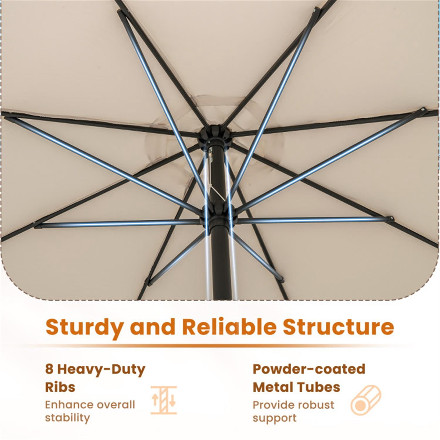 Demi Bonn 12 Feet Outdoor Patio Umbrella with Crank Handle and 8 Sturdy Ribs, Outdoor Table Umbrella, Yard Umbrella, Beige