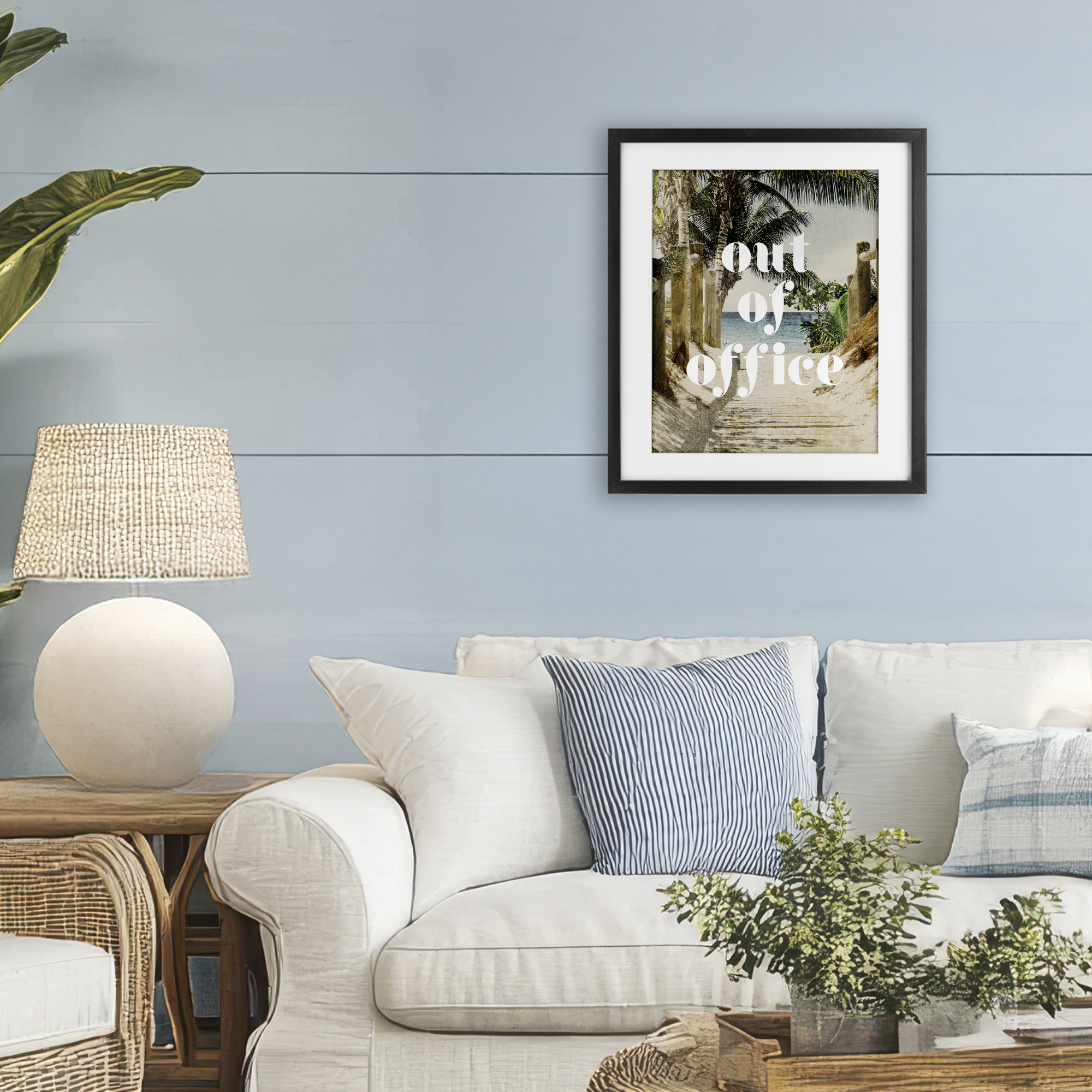 Out of Office Beach Path Black Framed Print Under Glass, design by Lil' Rue