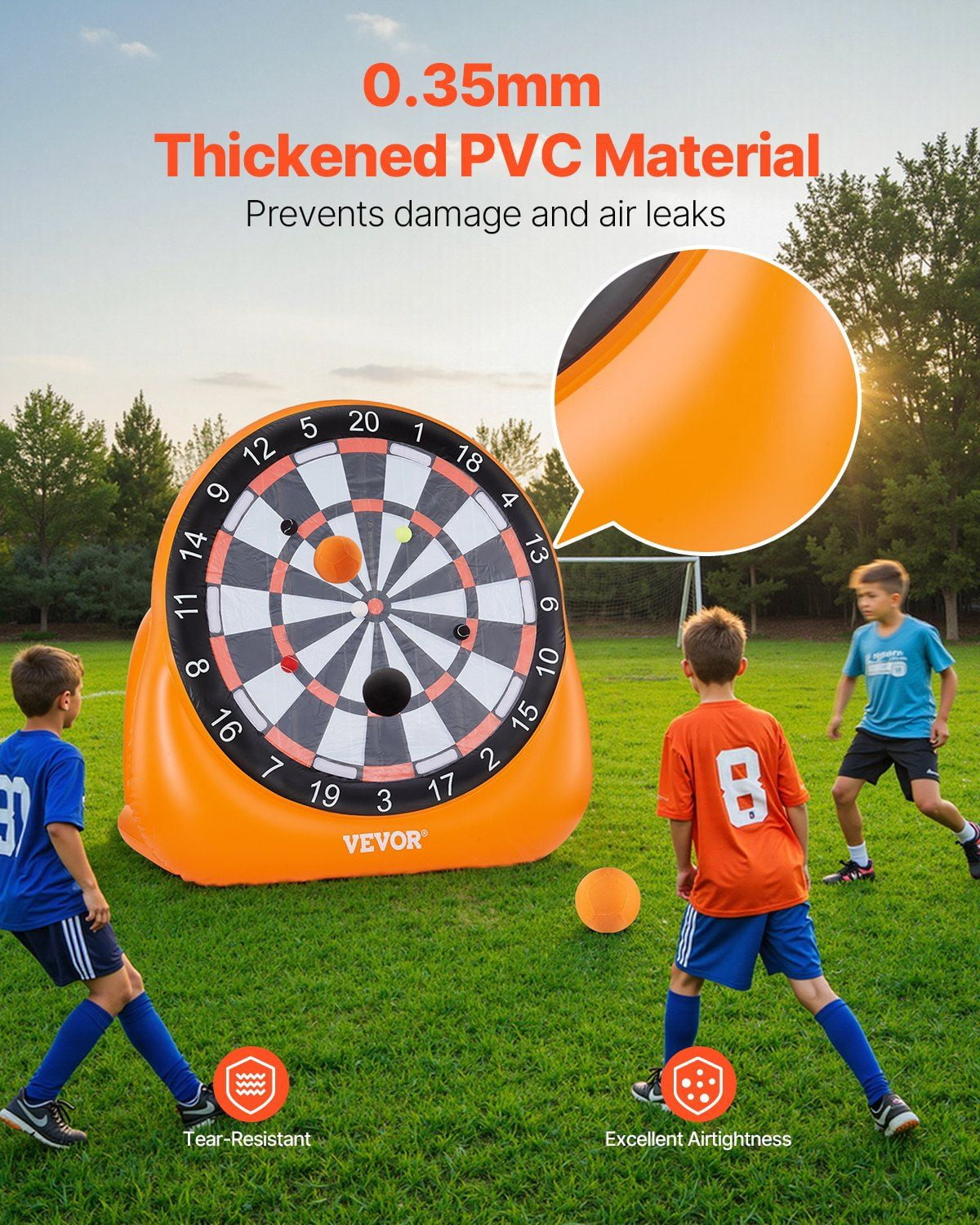 Portable Inflatable Soccer Dart Board (6+ FT) - Complete Set with 4 Kick Balls, 12 Tennis Balls & Pump for Outdoor Play