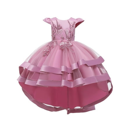 

JustVH Girls Dress Kids Short Sleeve Flower Tulle Holiday Party Princess Dress