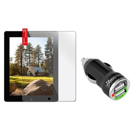 iPad 2 Screen Protector by Insten Screen Protector Guard For Apple iPad 2 iPad 3 iPad 4 (with 2-Port USB Car Charger Adapter)