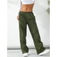 thumbnail image 3 of SAYOO Pantalones de chándal informales para mujer, pantalones deportivos de pierna recta con cintura elástica de color sólido, verde militar/gris SAYOO casual, 3 of 9