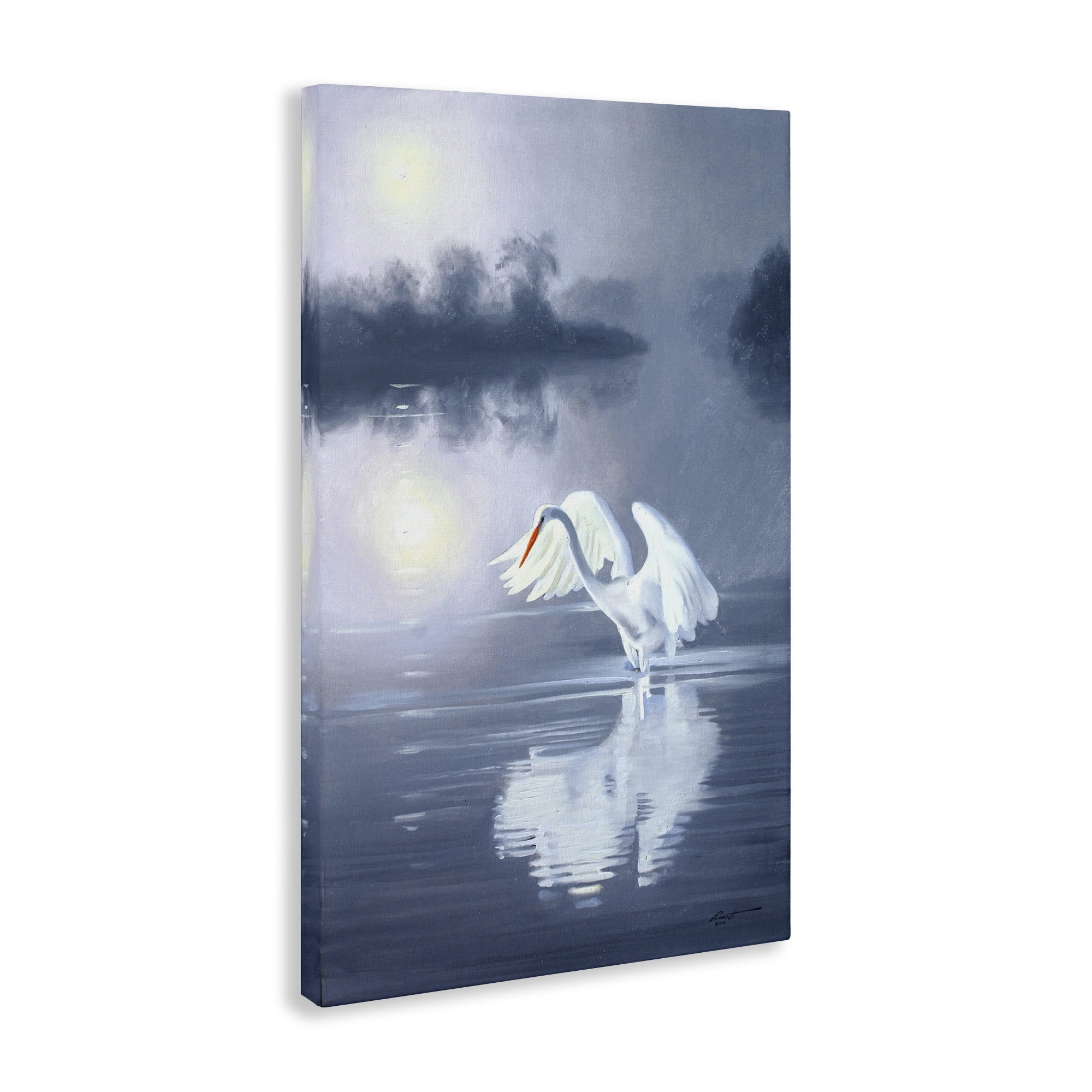 Stupell Industries Egret on Stormy Waters Animals & Insects Painting Gallery Wrapped Canvas Art Print Wall Art, 30 x 45