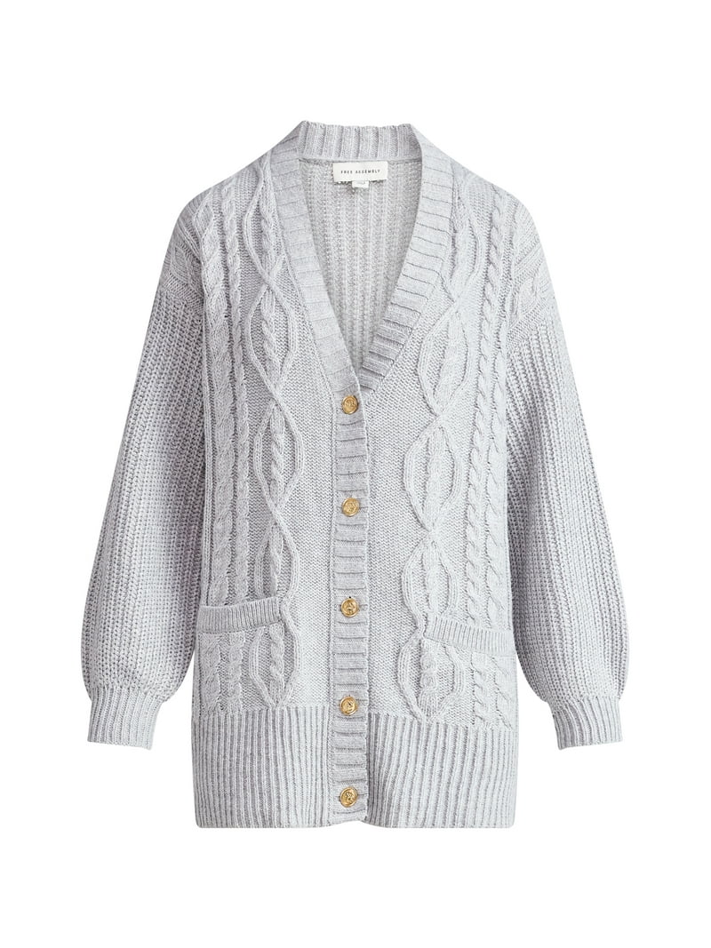 Free Assembly Women's Oversized Cable Cardigan Sweater with
