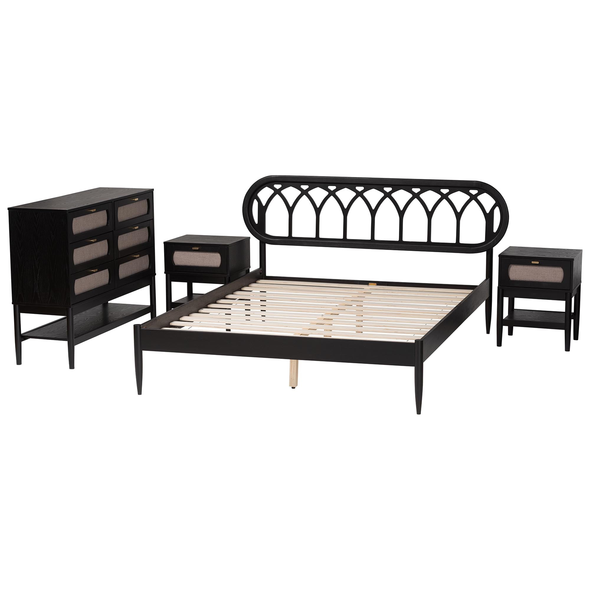 Baxton Studio Florica Art-Deco Bedroom Set, Queen, Beige