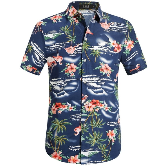 SSLR Hawaiian Shirt for Men Flamingo Short Sleeve Casual Button Down Shirts Summer Beach Shirt