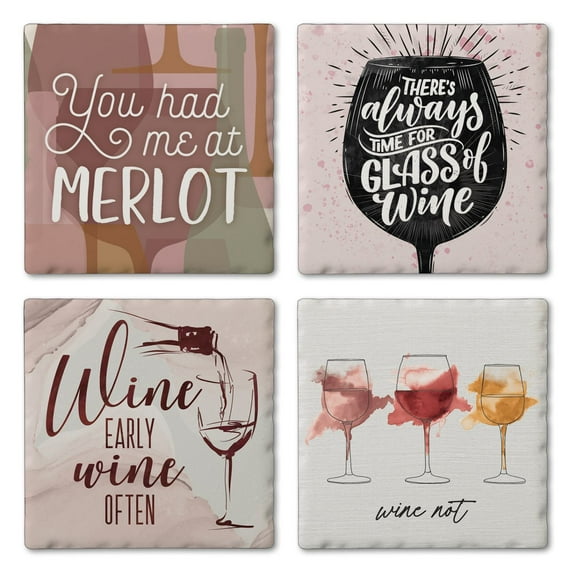 Thirstystone "Had Me At Merlot" 4-Pack Assorted Tumbled Tile Coasters