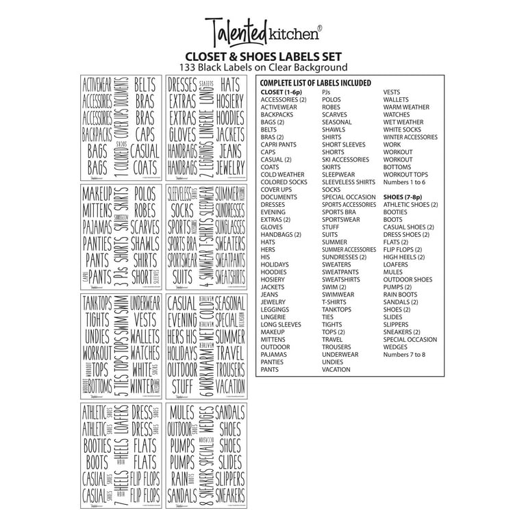 Talented Kitchen 133 Closet Labels For Bins, Baskets, Preprinted
