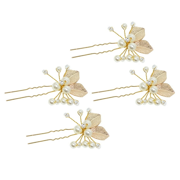LULULION Golden Alloy Hairpins for Women's with Inlaid Design Perfect for Parties Weddings Casual Use 4pcs