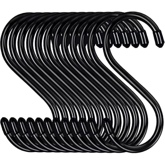 24 Pack 5 Inch Large S Hooks for Hanging Plants, Black Vinyl Coated, Non Slip Heavy Duty, Metal Rubber Coated Closet Hooks for Jeans, Pot, Pan, Cups, Clothes