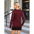 thumbnail image 5 of Women'S Waffle Knit Tops Dressy Business Casual Blouses Lace Long Sleeve Work Shirts Fall Clothes Wine Red L, 5 of 7
